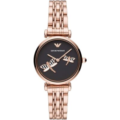 Emporio Armani Ladies Gianni T-Bar Rose Gold Watch - AR11206